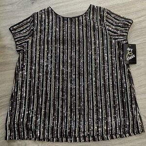 Art Class Black Sequin Striped Top